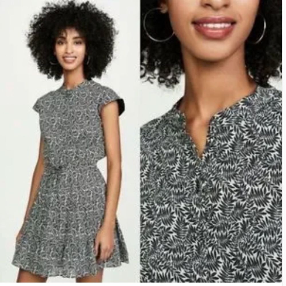 Rebecca Minkoff Ollie Botanical Print Dress Blue & White XS